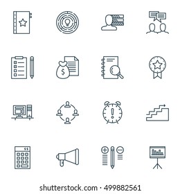 Set Of Project Management Icons On Warranty, Collaboration, Reminder And Other Topics. Editable Vector Illustration. Includes Announcement, Goal, Revenue And More Vector Icons.