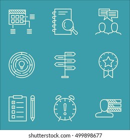 Set Of Project Management Icons On Time Management, Personal Skills And Present Badge Topics. Editable Vector Illustration. Includes Team, Date And Decision Vector Icons.