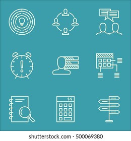Set Of Project Management Icons On Discussion, Investment And Schedule Topics. Editable Vector Illustration. Includes Analysis, Time And Meeting Vector Icons.