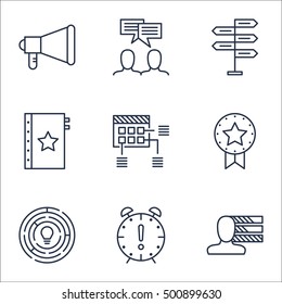Set Of Project Management Icons On Opportunity, Announcement And Discussion Topics. Editable Vector Illustration. Includes Personality, Management And Quality Vector Icons.