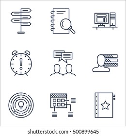 Set Of Project Management Icons On Discussion, Computer And Schedule Topics. Editable Vector Illustration. Includes Notebook, Discussion And Schedule Vector Icons.