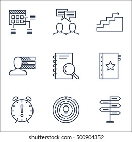 Set Of Project Management Icons On Discussion, Analysis And Personal Skills Topics. Editable Vector Illustration. Includes Growth, Quality And Skills Vector Icons.