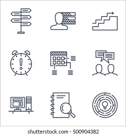 Set Of Project Management Icons On Discussion, Growth And Schedule Topics. Editable Vector Illustration. Includes Brainstorming, Office And Schedule Vector Icons.