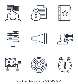Set Of Project Management Icons On Discussion, Personal Skills And Report Topics. Editable Vector Illustration. Includes Time, Fork And Quality Vector Icons.
