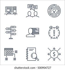 Set Of Project Management Icons On Schedule, Discussion And Money Topics. Editable Vector Illustration. Includes Notebook, Making And Schedule Vector Icons.