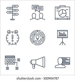 Set Of Project Management Icons On Time Management, Opportunity And Innovation Topics. Editable Vector Illustration. Includes Meeting, Advertising And Presentation Vector Icons.