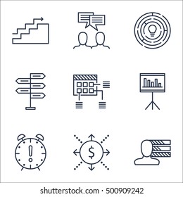 Set Of Project Management Icons On Discussion, Money And Personal Skills Topics. Editable Vector Illustration. Includes Chart, Growth And Flow Vector Icons.