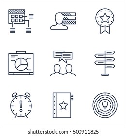 Set Of Project Management Icons On Board, Discussion And Innovation Topics. Editable Vector Illustration. Includes Personal, Team And Making Vector Icons.