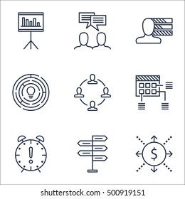 Set Of Project Management Icons On Opportunity, Time Management And Money Topics. Editable Vector Illustration. Includes Discussion, Brainstorm And Making Vector Icons.