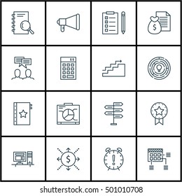 Set Of Project Management Icons On Reminder, Analysis And Discussion Topics. Editable Vector Illustration. Includes Research, Computer And Flow Vector Icons.