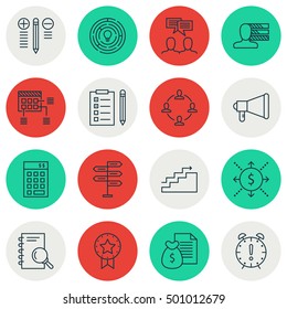 Set Of Project Management Icons On Analysis, Opportunity And Collaboration Topics. Editable Vector Illustration. Includes Project, Team And Time Vector Icons.