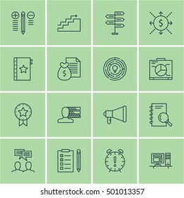 Set Of Project Management Icons On Discussion, Innovation And Analysis Topics. Editable Vector Illustration. Includes Skills, Dashboard And Presentation Vector Icons.