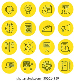 Set Of Project Management Icons On Personal Skills, Decision Making And Present Badge Topics. Editable Vector Illustration. Includes Teamwork, Money And Announcement Vector Icons.