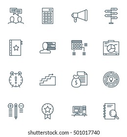 Set Of Project Management Icons On Personal Skills, Report And Schedule Topics. Editable Vector Illustration. Includes Workspace, Computer And Personal Vector Icons.