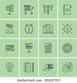 Set Of Project Management Icons On Report, Reminder And Decision Making Topics. Editable Vector Illustration. Includes Schedule, Investment And Right Vector Icons.