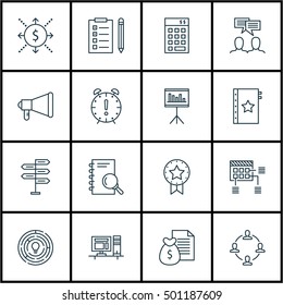 Set Of Project Management Icons On Innovation, Present Badge And Time Management Topics. Editable Vector Illustration. Includes Date, Reminder And Revenue Vector Icons.