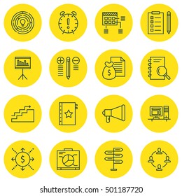 Set Of Project Management Icons On Report, Analysis And Reminder Topics. Editable Vector Illustration. Includes Cash, Team And Dashboard Vector Icons.