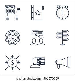 Set Of Project Management Icons On Personal Skills, Announcement And Warranty Topics. Editable Vector Illustration. Includes Time, Fork And Decision Vector Icons.