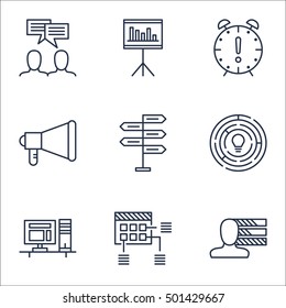 Set Of Project Management Icons On Discussion, Schedule And Innovation Topics. Editable Vector Illustration. Includes Brainstorm, Time And Discussion Vector Icons.