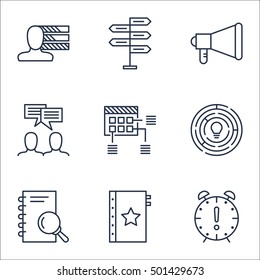 Set Of Project Management Icons On Discussion, Schedule And Personal Skills Topics. Editable Vector Illustration. Includes Team, Time And Project Vector Icons.
