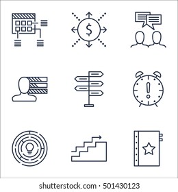 Set Of Project Management Icons On Personal Skills, Schedule And Warranty Topics. Editable Vector Illustration. Includes Schedule, Meeting And Cash Vector Icons.