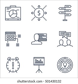 Set Of Project Management Icons On Money, Presentation And Time Management Topics. Editable Vector Illustration. Includes Flow, Statistic And Meeting Elements