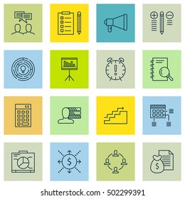 Set Of Project Management Icons On Money, Time Management And Analysis Topics. Editable Vector Illustration. Includes Meeting, Personal And Teamwork Vector Icons.