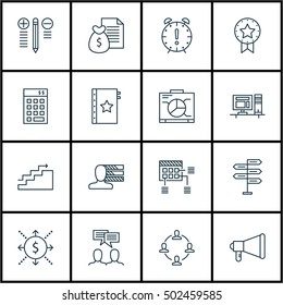 Set Of Project Management Icons On Announcement, Board And Time Management Topics. Editable Vector Illustration. Includes Goal, Badge And Fork Vector Icons.
