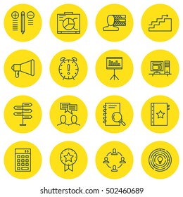 Set Of Project Management Icons On Decision Making, Present Badge And Announcement Topics. Editable Vector Illustration. Includes Statistic, Research And Date Vector Icons.