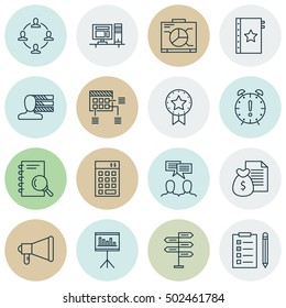 Set Of Project Management Icons On Present Badge, Collaboration And Opportunity Topics. Editable Vector Illustration. Includes Date, Schedule And Award Vector Icons.