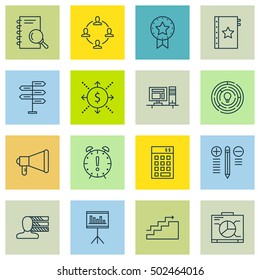 Set Of Project Management Icons On Opportunity, Present Badge And Decision Making Topics. Editable Vector Illustration. Includes Workspace, Computer And Growth Vector Icons.