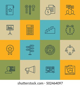 Set Of Project Management Icons On Presentation, Time Management And Announcement Topics. Editable Vector Illustration. Includes Teamwork, Time And Quality Vector Icons.