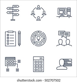 Set Of Project Management Icons On Innovation, Computer And Personal Skills Topics. Editable Vector Illustration. Includes Schedule, Task And Workspace Vector Icons.