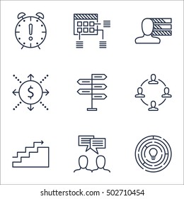 Set Of Project Management Icons On Collaboration, Schedule And Money Topics. Editable Vector Illustration. Includes Meeting, Plan And Fork Vector Icons.