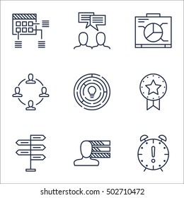Set Of Project Management Icons On Collaboration, Schedule And Discussion Topics. Editable Vector Illustration. Includes Presentation, Deadline And Brainstorming Vector Icons.