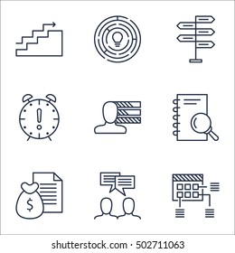 Set Of Project Management Icons On Personal Skills, Schedule And Report Topics. Editable Vector Illustration. Includes Personal, Discussion And Brainstorming Vector Icons.