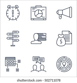 Set Of Project Management Icons On Announcement, Board And Report Topics. Editable Vector Illustration. Includes Advertising, Chart And Decision Vector Icons.