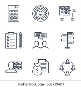 Set Of Project Management Icons On Innovation, Investment And Discussion Topics. Editable Vector Illustration. Includes Reminder, Personality And Teamwork Vector Icons.