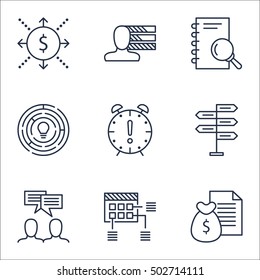 Set Of Project Management Icons On Report, Time Management And Innovation Topics. Editable Vector Illustration. Includes Schedule, Decision And Meeting Vector Icons.