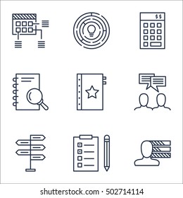 Set Of Project Management Icons On Warranty, Personal Skills And Analysis Topics. Editable Vector Illustration. Includes Fork, Research And Discussion Vector Icons.