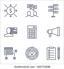 Set Of Project Management Icons On Innovation, Opportunity And Discussion Topics. Editable Vector Illustration. Includes Flow, Brainstorm And List Vector Icons.