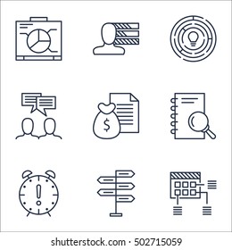 Set Of Project Management Icons On Innovation, Time Management And Report Topics. Editable Vector Illustration. Includes Fork, Revenue And Meeting Vector Icons.