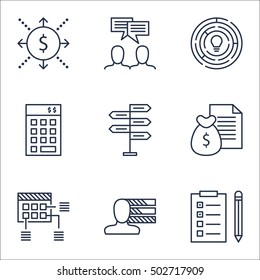 Set Of Project Management Icons On Personal Skills, Innovation And Reminder Topics. Editable Vector Illustration. Includes Discussion, Report And Decision Vector Icons.