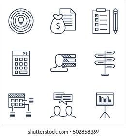 Set Of Project Management Icons On Investment, Reminder And Report Topics. Editable Vector Illustration. Includes Idea, Statistic And Plan Vector Icons.