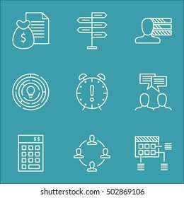 Set Of Project Management Icons On Schedule, Discussion And Report Topics. Editable Vector Illustration. Includes Decision, Teamwork And Brainstorming Vector Icons.