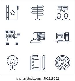 Set Of Project Management Icons On Opportunity, Schedule And Personal Skills Topics. Editable Vector Illustration. Includes Discussion, Computer And Fork Vector Icons.