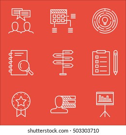 Set Of Project Management Icons On Personal Skills, Opportunity And Analysis Topics. Editable Vector Illustration. Includes Decision, Idea And Statistic Vector Icons.