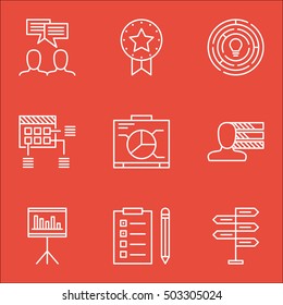 Set Of Project Management Icons On Discussion, Innovation And Reminder Topics. Editable Vector Illustration. Includes Presentation, Brainstorming And Task Vector Icons.