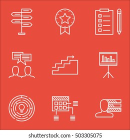 Set Of Project Management Icons On Present Badge, Growth And Innovation Topics. Editable Vector Illustration. Includes Schedule, Idea And List Vector Icons.