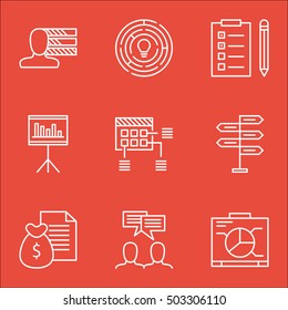 Set Of Project Management Icons On Board, Reminder And Schedule Topics. Editable Vector Illustration. Includes Skills, Presentation And Meeting Vector Icons.